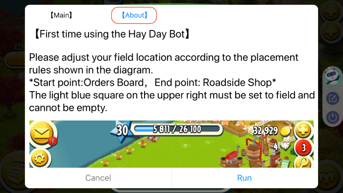 Hay Day iOS Bot About page