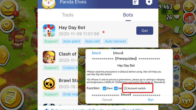Hay Day iOS Bot console