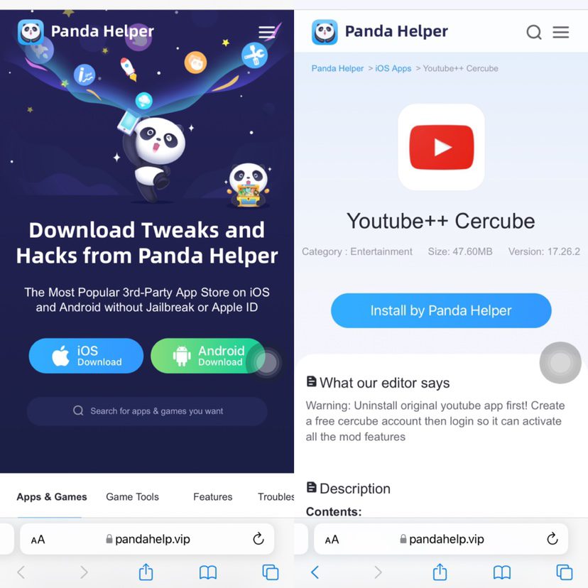 install Youtube from Panda Helper