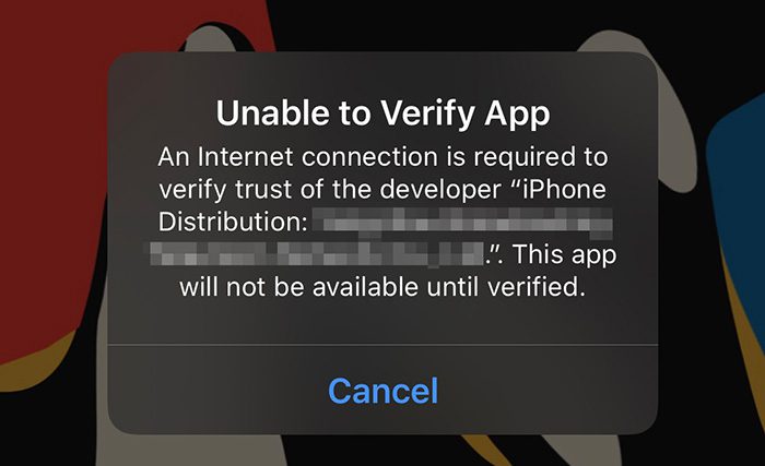 unable to verify app