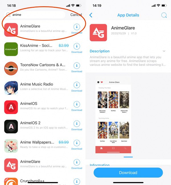 download AnimeGlare iOS anime online