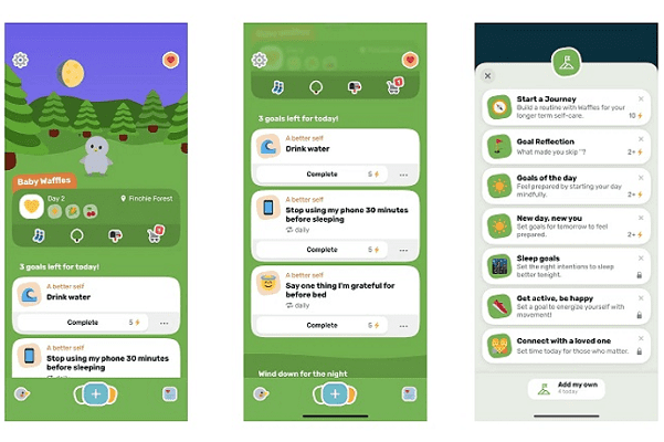 Screenshots of the Finch App