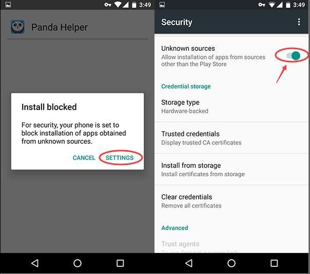 adjust settings to download Panda Helper Android