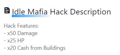 Idle Mafia Cheats features
