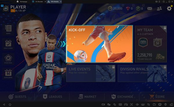 FIFA Soccer game start page