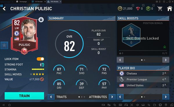 detailed profile of a star in FIFA Soccer game 