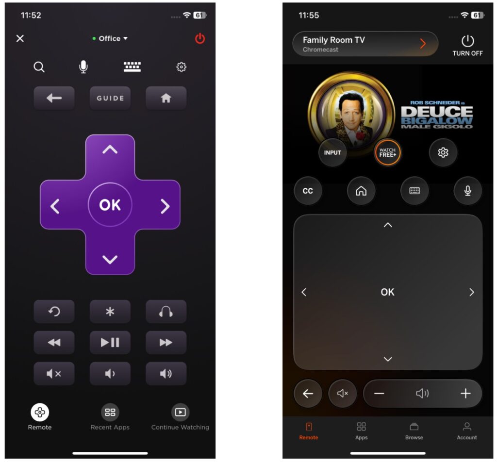 different TV remote apps